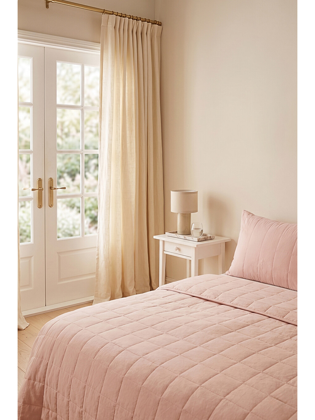 %100 Pamuk Kumaş Kapitoneli Pembe Çok Amaçlı Tek Kişilik Yatak Örtüsü Seti 1 Adet 180 X 230 / 1 Adet-3