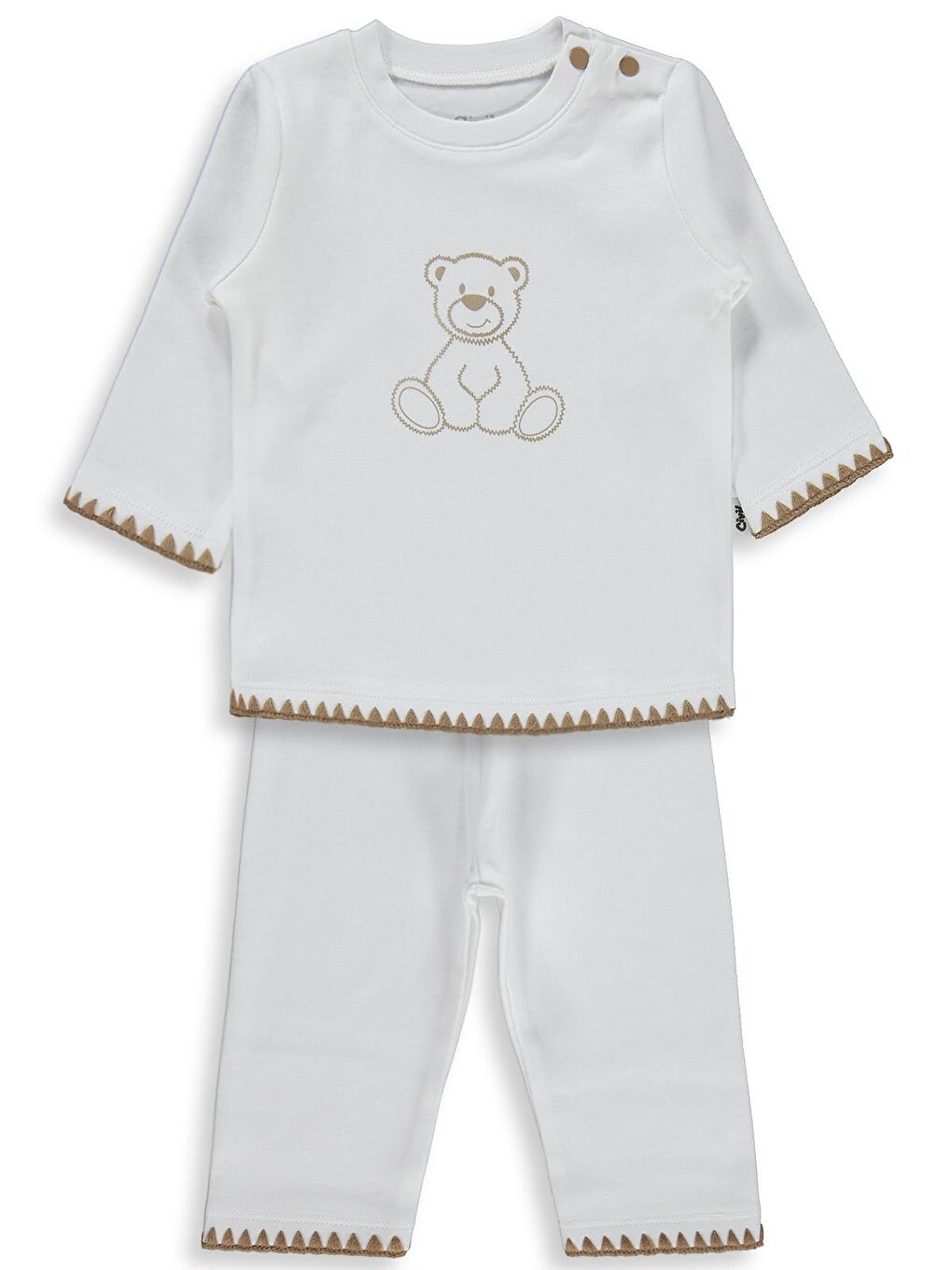 Baby Oturan Tatlı Ayı Baskılı 3-18 Ay Takım - Ekru
