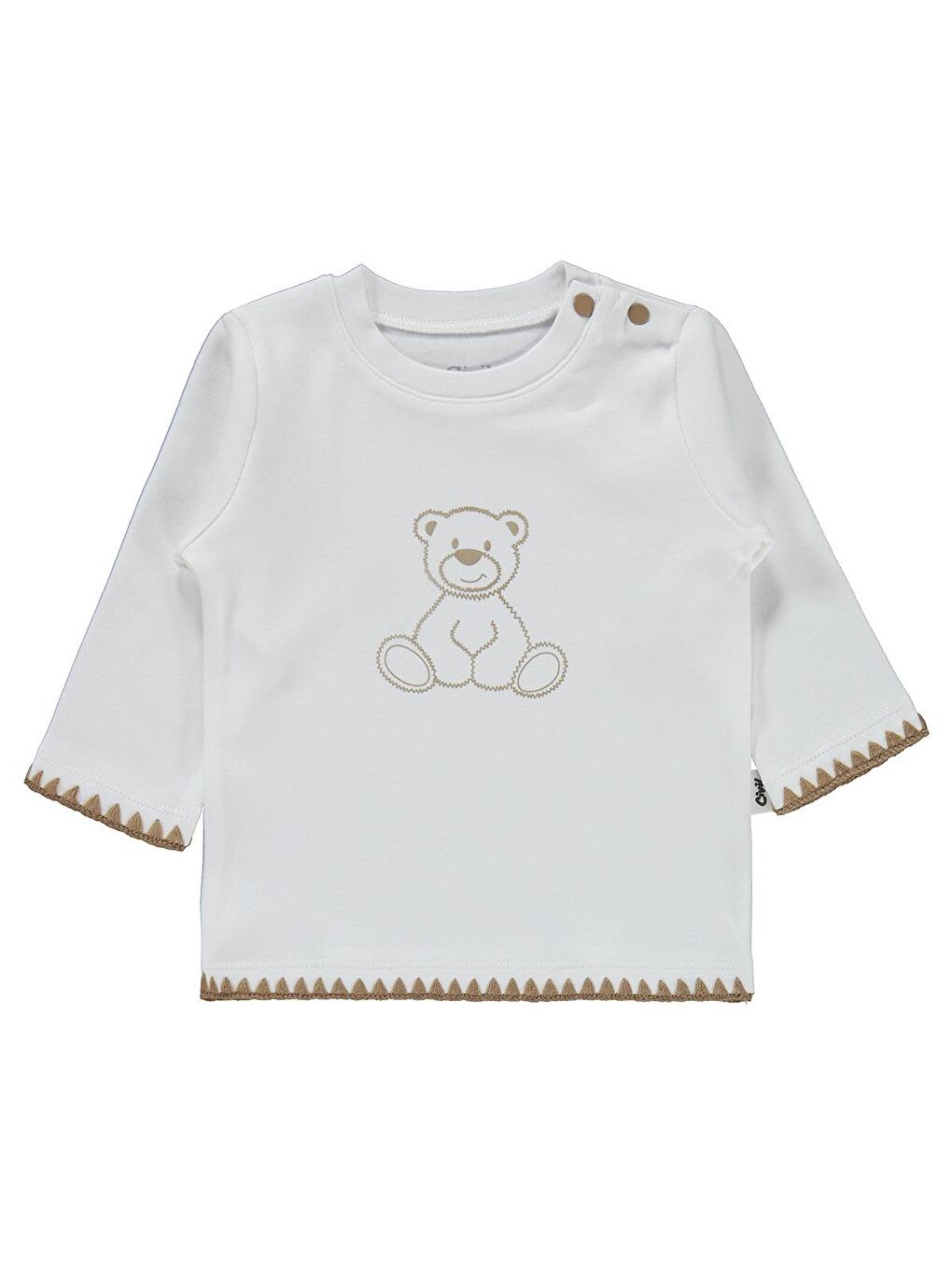 Baby Oturan Tatlı Ayı Baskılı 3-18 Ay Takım - Ekru-1