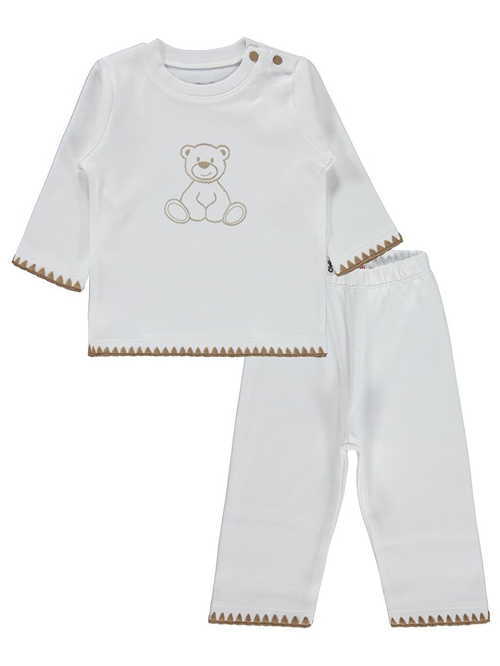 Baby Oturan Tatlı Ayı Baskılı 3-18 Ay Takım - Ekru-3