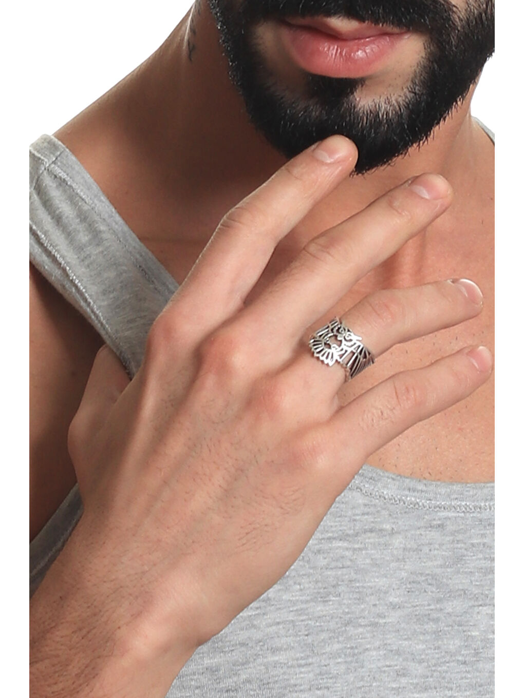 Gri Erkek Antik Gümüş Kaplama Ayarlanabilir Baykuş Yüzük-2