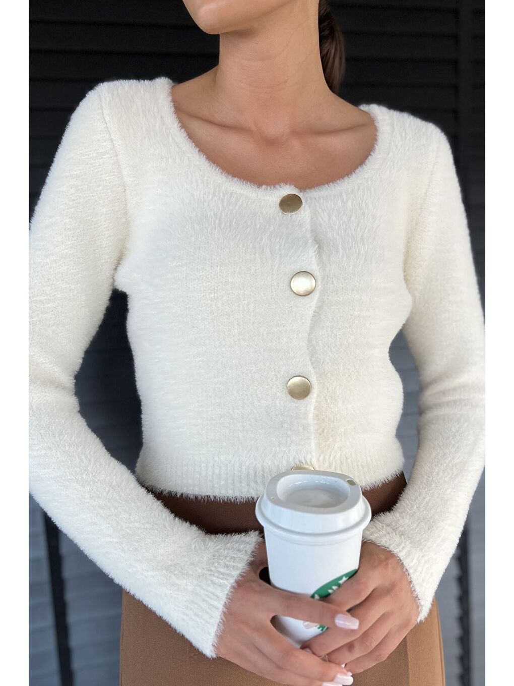 Ekru Şardonlu Kadın Crop Top Triko Hırka (s,m,l,xl Uyumludur)-1