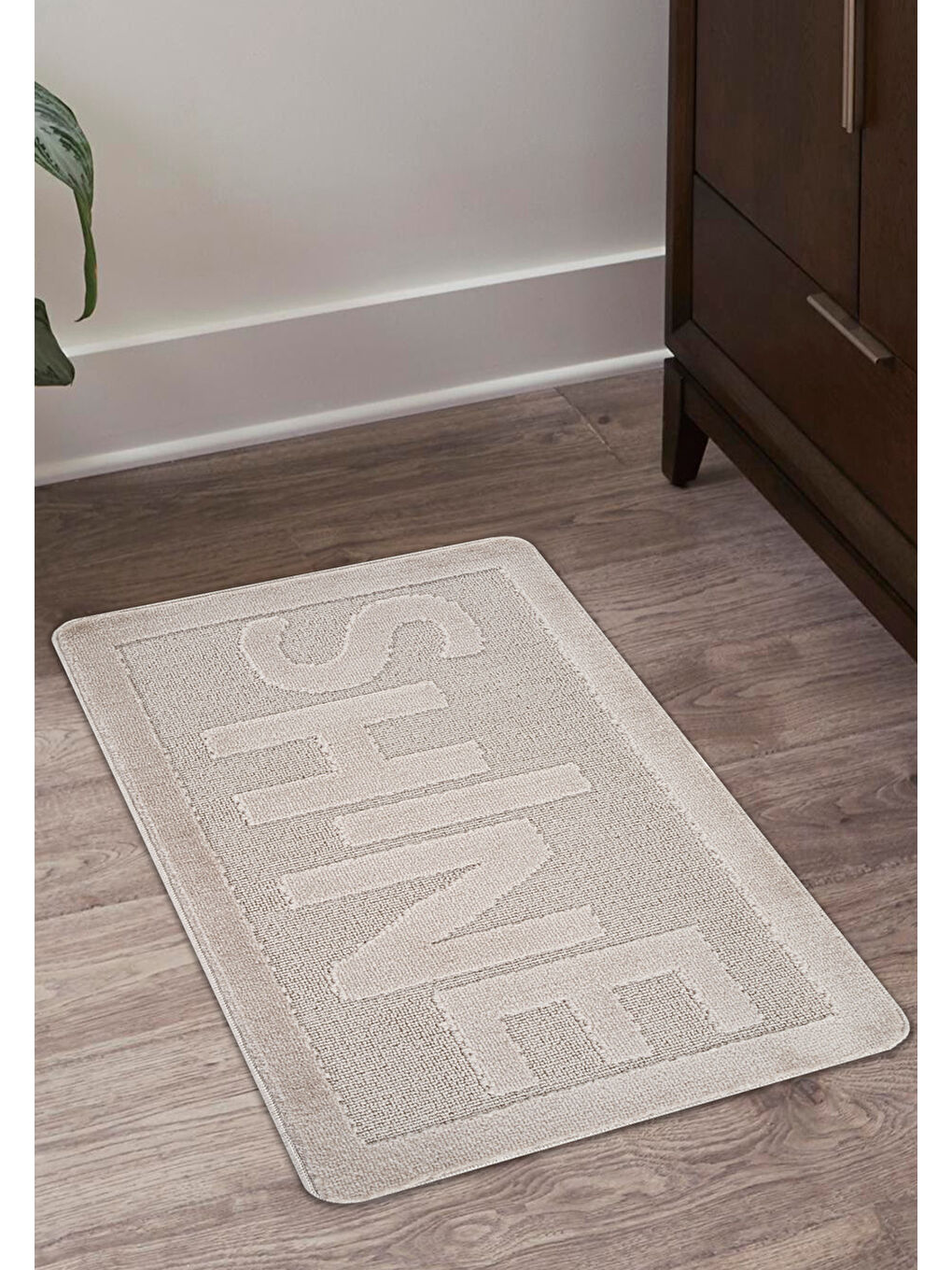 Bej Doğal Kaymaz Taban Banyo Paspas Uzun Ömürlü Yumuşak Su Emici Yazılı Paspas Shine-Vizon