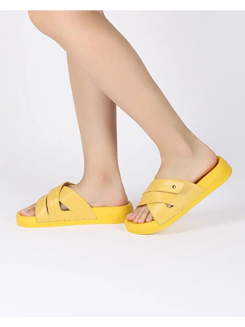 Sarı Kadın Yazlık Çapraz Bantlı Terlik - CORAL-2