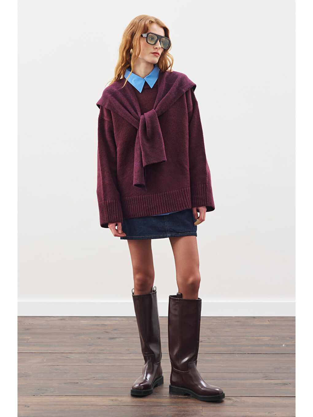 Chunky Oversıze Kazak Bordo-1