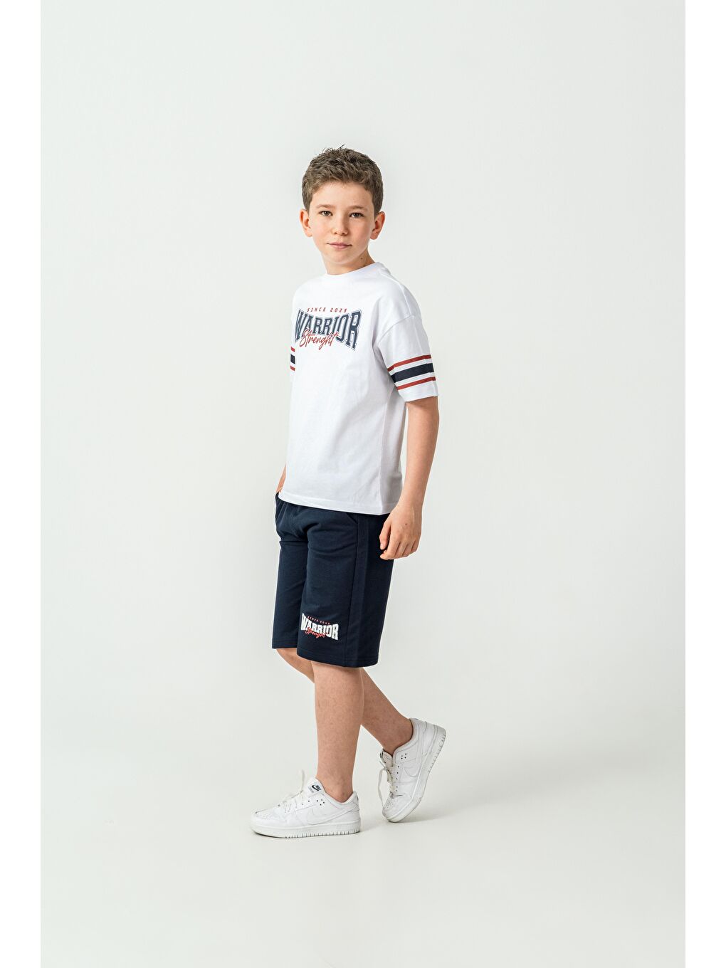 Lacivert Warrior Strenght Baskılı Erkek Çocuk Şort - Tişört Takımı-1