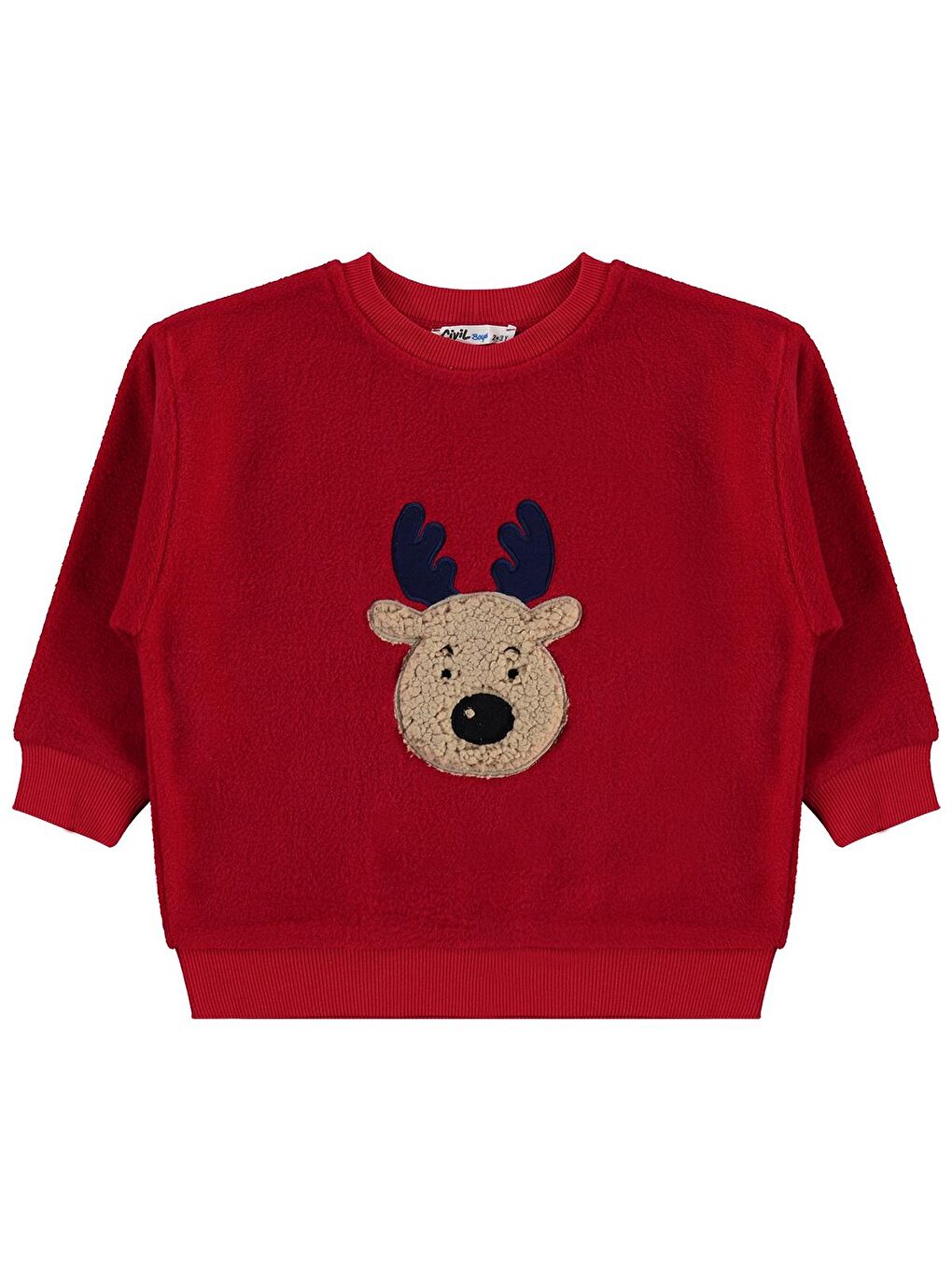 Boys Geyik Nakışlı 2-5 Yaş Sweatshirt - Kırmızı 5-6 Yaş