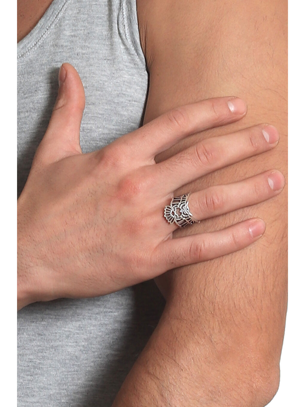 Gri Erkek Antik Gümüş Kaplama Ayarlanabilir Baykuş Yüzük-3