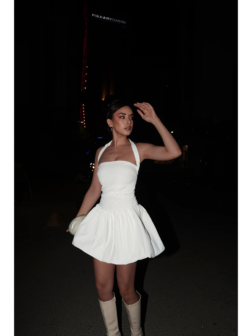 Kadın Beyaz Boyundan Bağlamalı Elbise 1026-221625-9