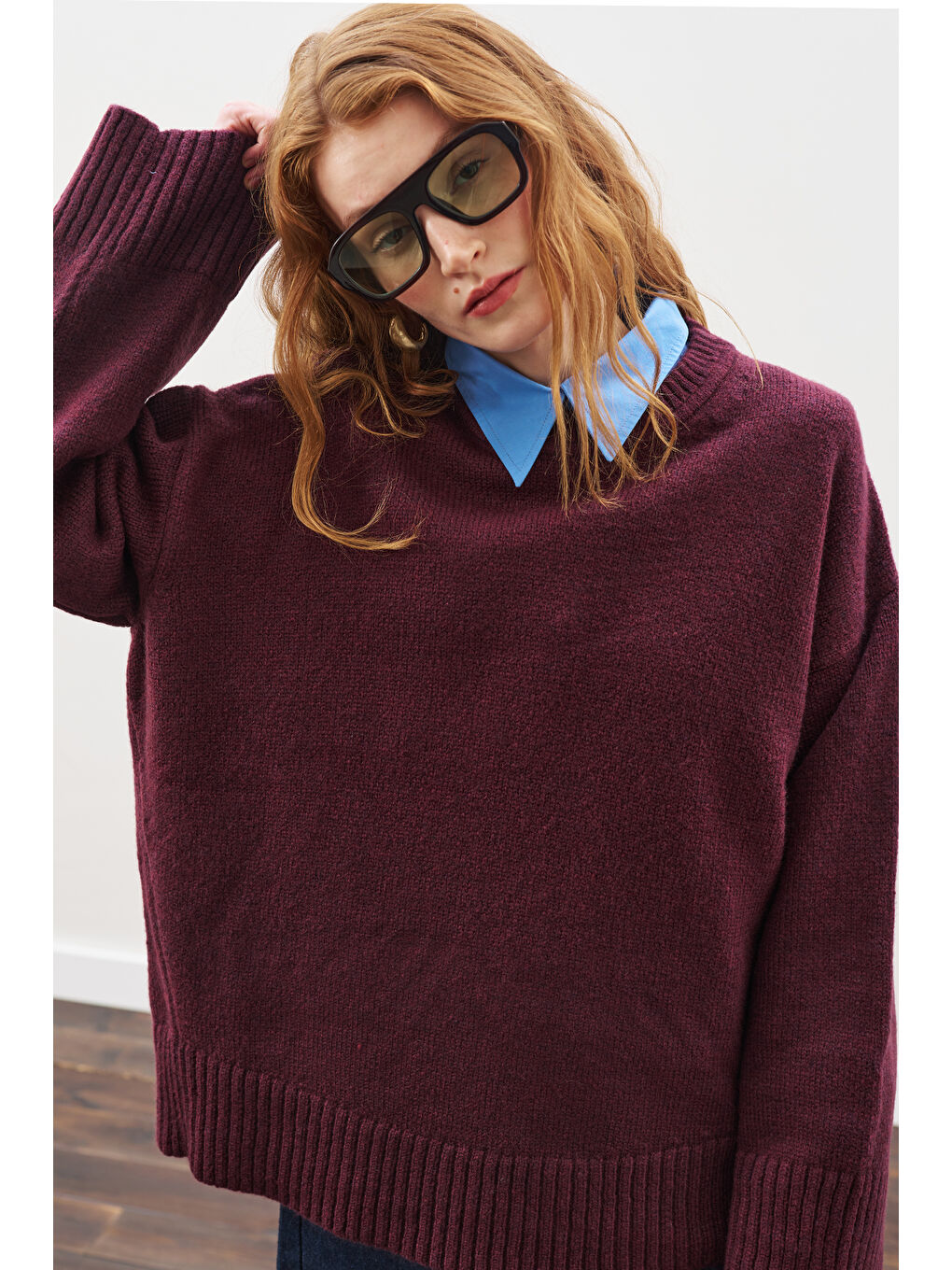 Chunky Oversıze Kazak Bordo-2