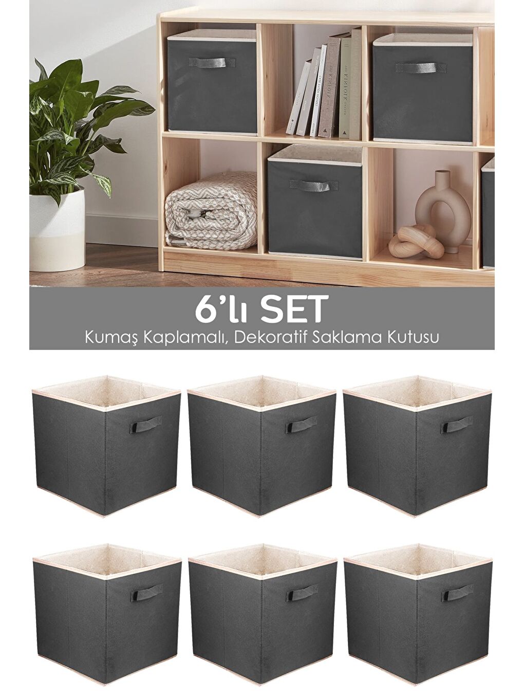 Gri 6 lı Dolap Içi Düzenleyici   Çamaşır Oyuncak Saklama Kutusu Sepet Organizer 33x30x30