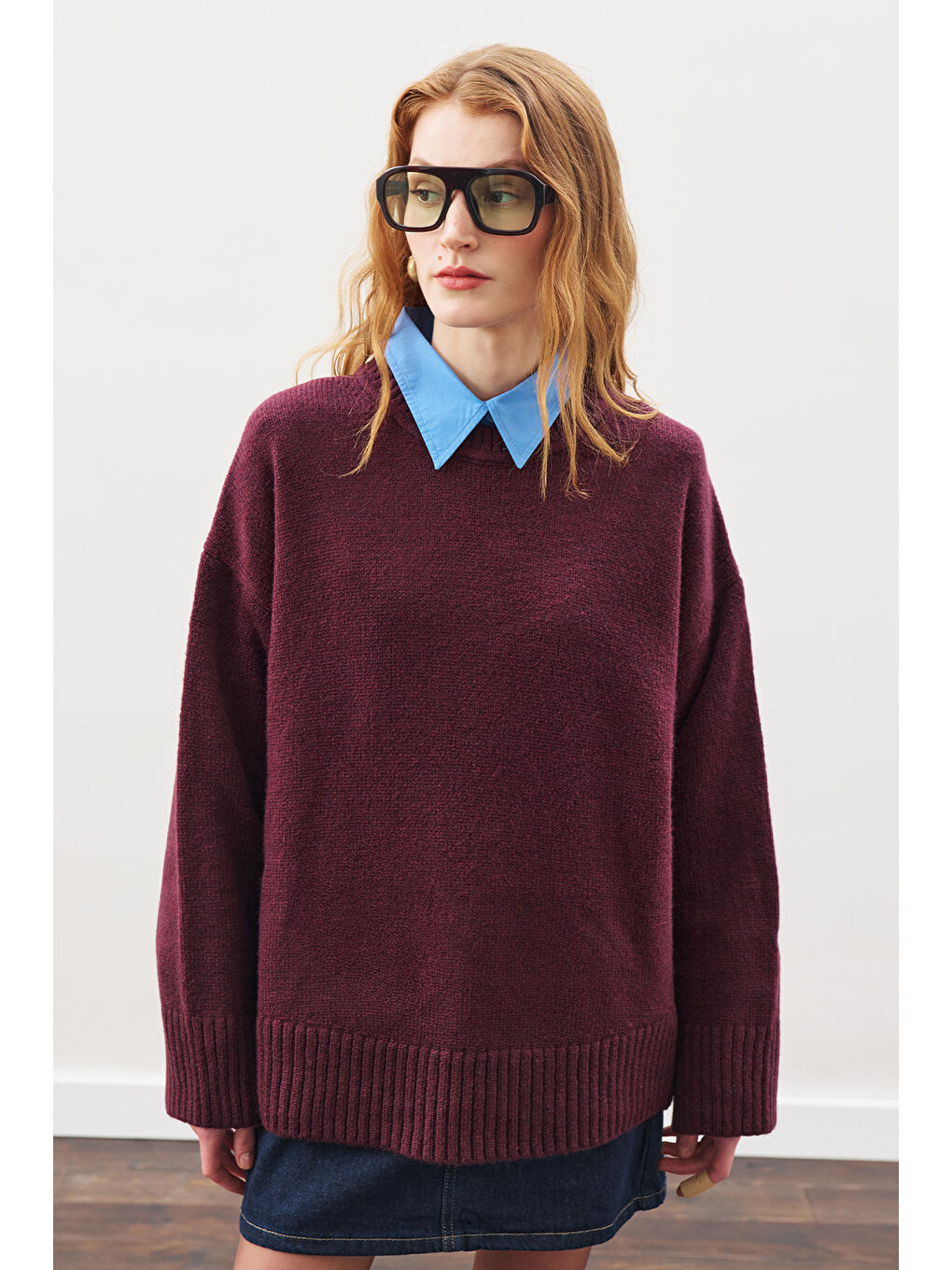 Chunky Oversıze Kazak Bordo-3