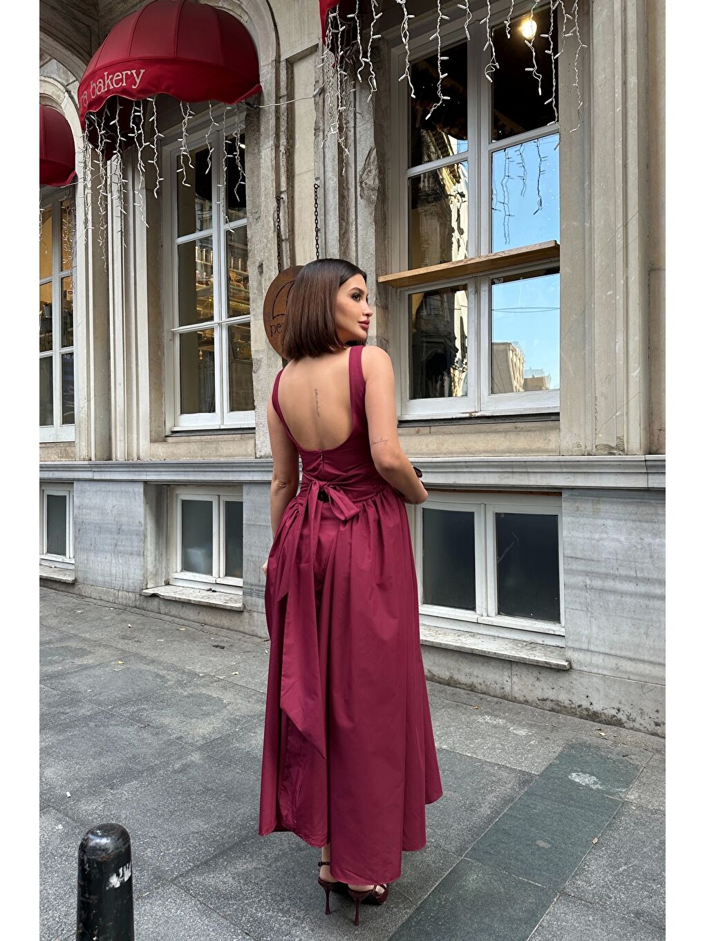 Kadın Bordo Sırt Dekolteli Elbise 1026-0042-8