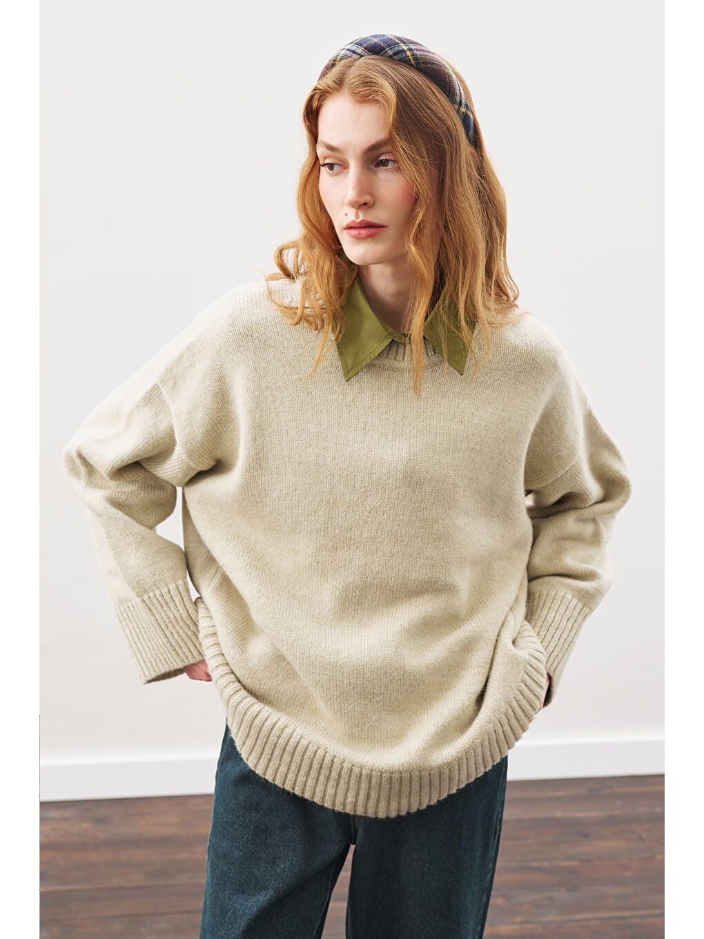 Chunky Oversıze Kazak Bej-1