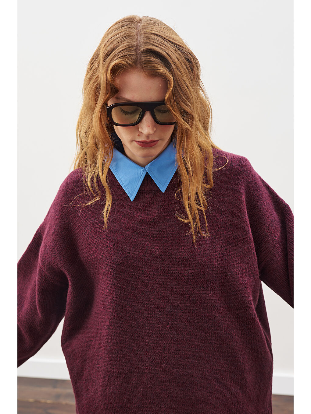 Chunky Oversıze Kazak Bordo-4