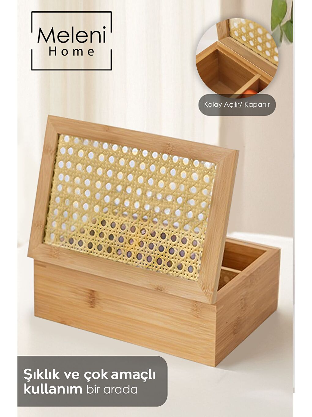 Bej 6 Bölmeli Bambu Çay Kutusu   Kapaklı Poşet Çay Saklama Kutusu Aksesuar Takı Düzenleyici Organizer-1