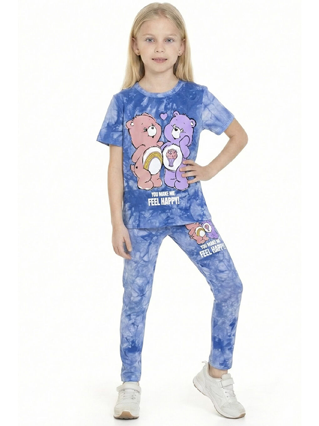 Mavi Kız Çocuk Ayıcık Baskılı Batik Desenli Alt-Üst Takım 3-10 Yaş 12546