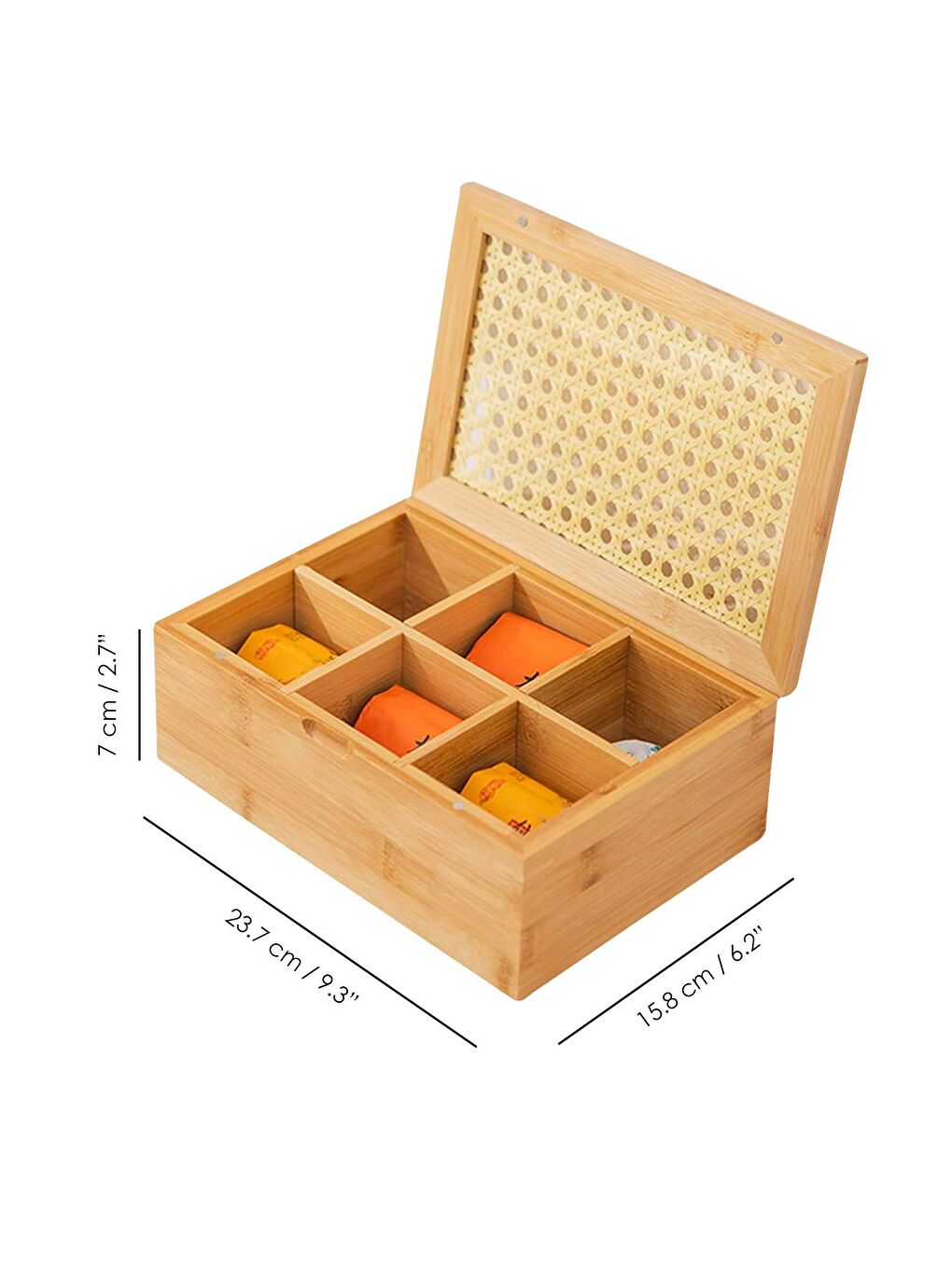 Bej 6 Bölmeli Bambu Çay Kutusu   Kapaklı Poşet Çay Saklama Kutusu Aksesuar Takı Düzenleyici Organizer-3
