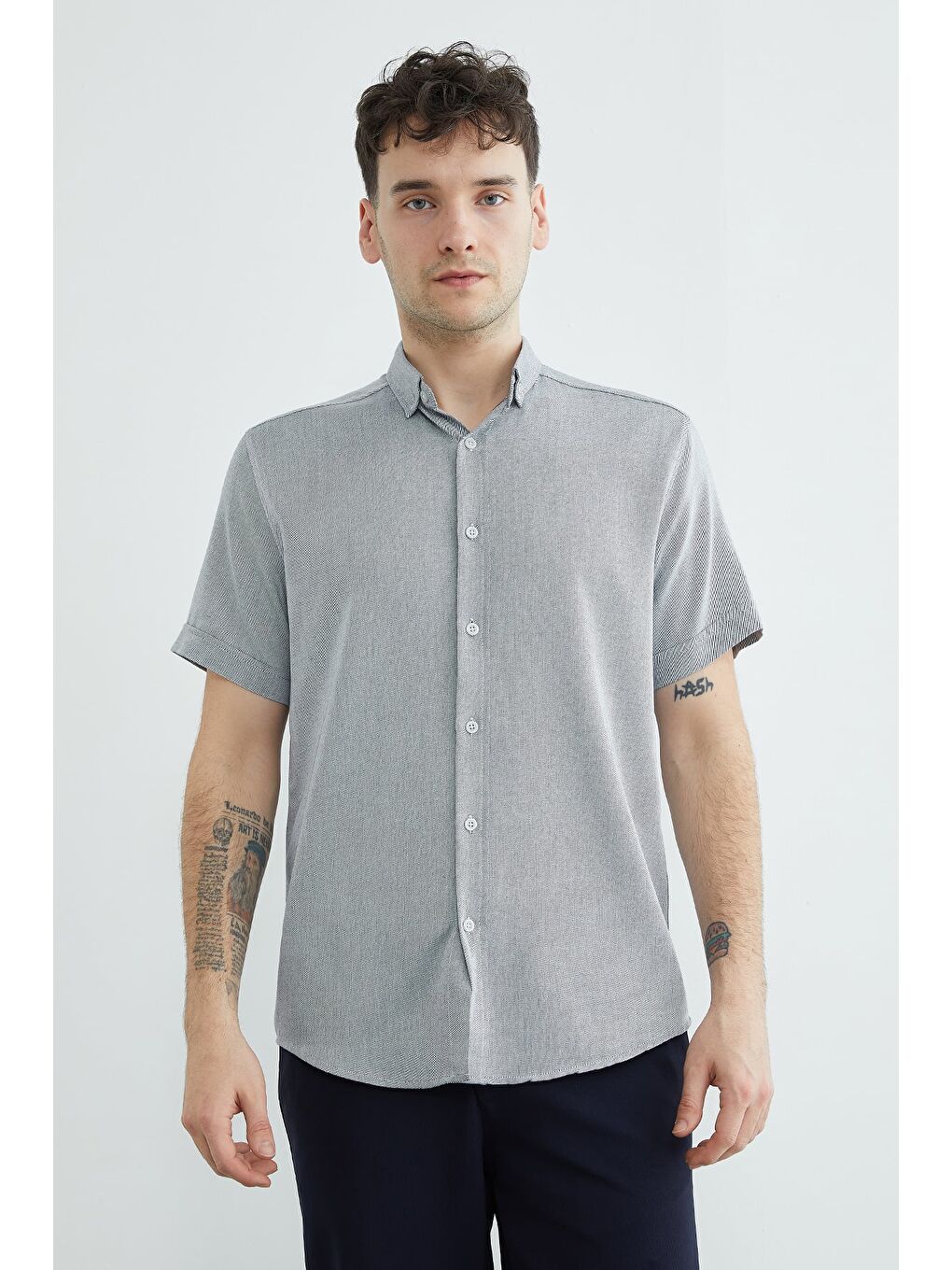 Lacivert Çizgili Kısa Kollu Gömlek-2