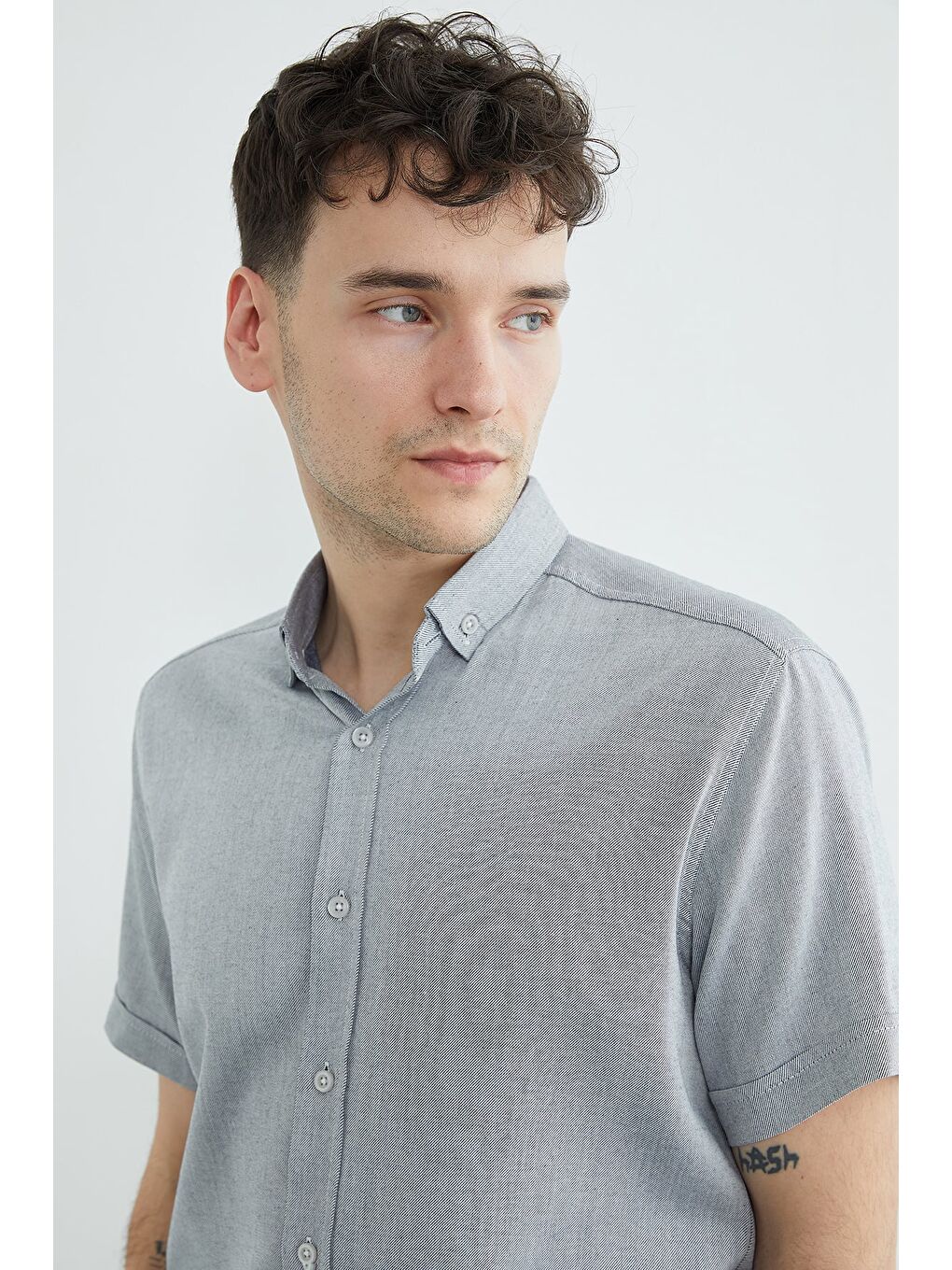 Lacivert Çizgili Kısa Kollu Gömlek-3