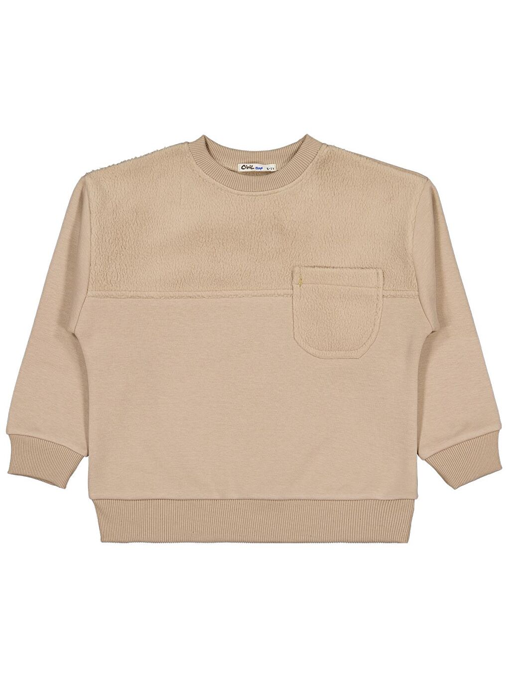 Boys Pelüş Garnili 6-9 Yaş Sweatshirt - Kahverengi 8-9 Yaş