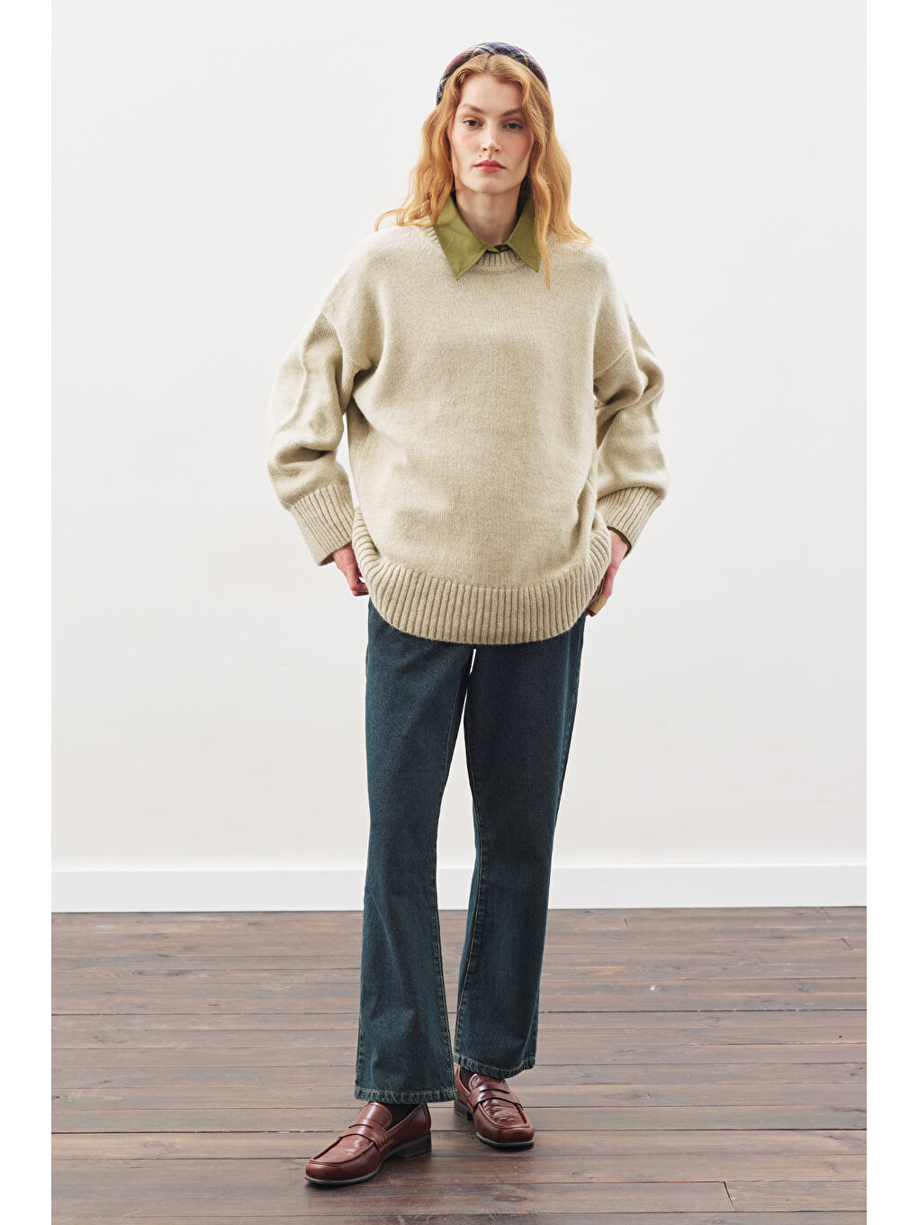 Chunky Oversıze Kazak Bej-3