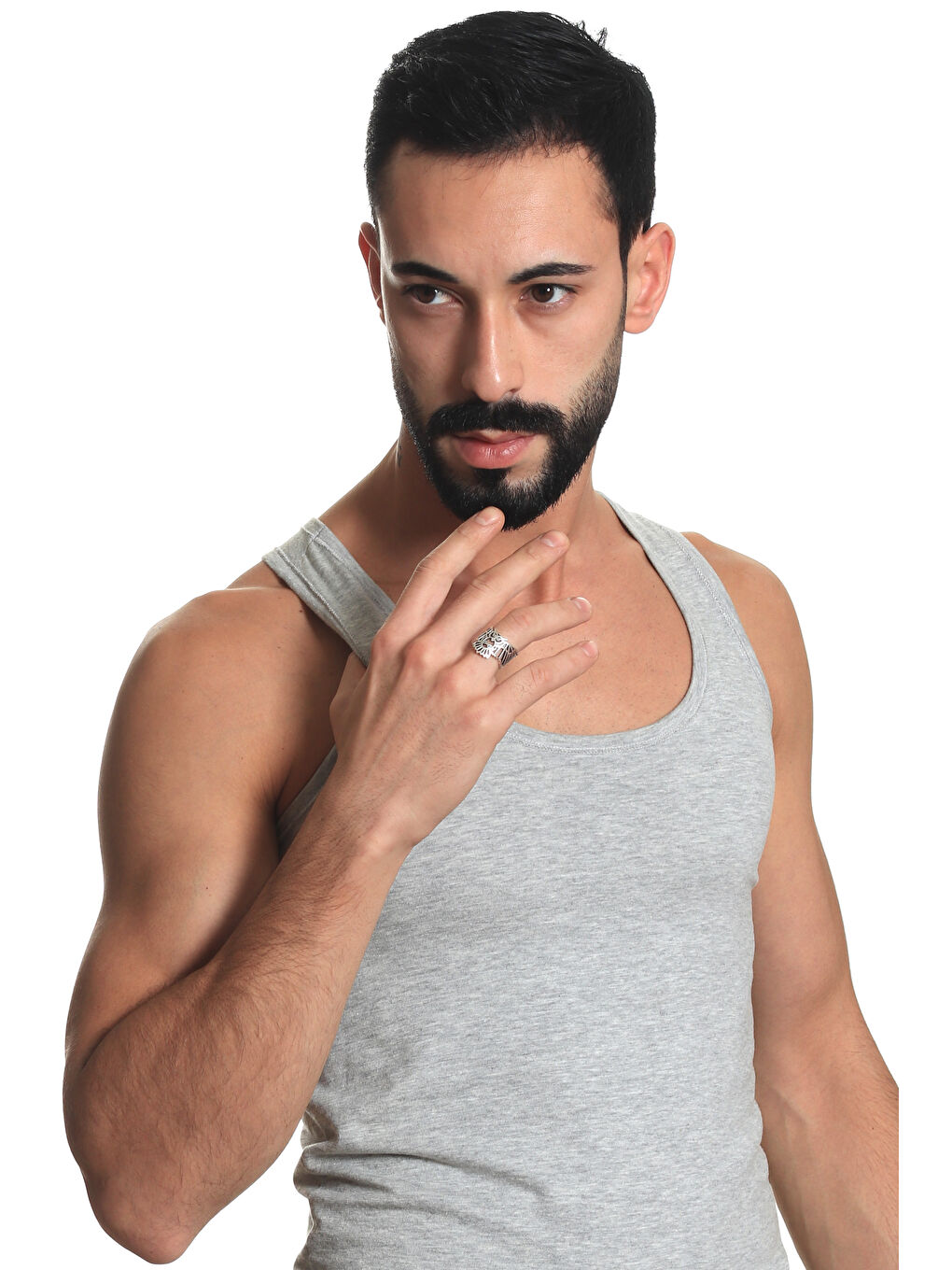 Gri Erkek Antik Gümüş Kaplama Ayarlanabilir Baykuş Yüzük-7