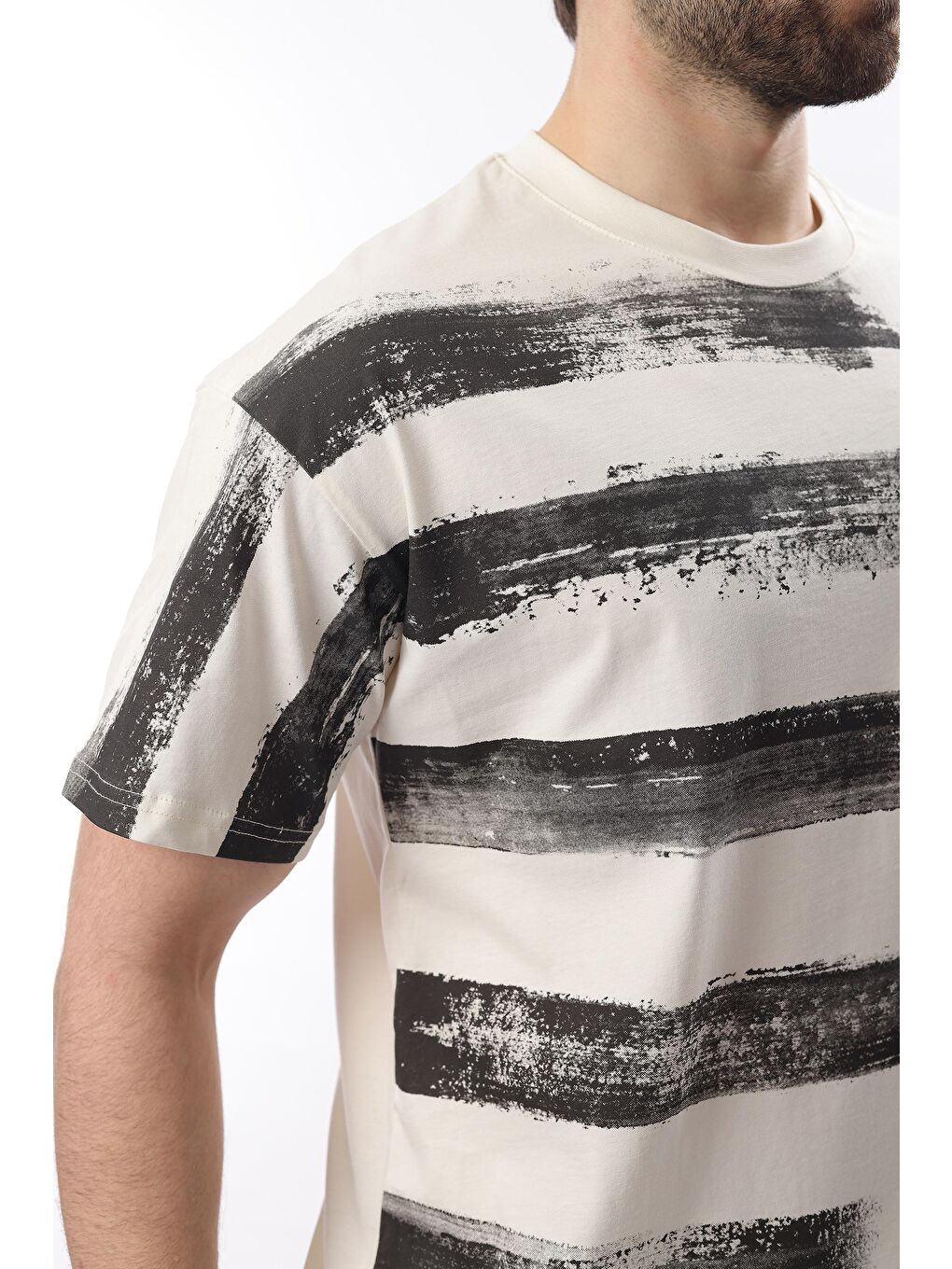 Ekru Baskılı Regular Fit Erkek %100 Pamuk Tişört E7107-2