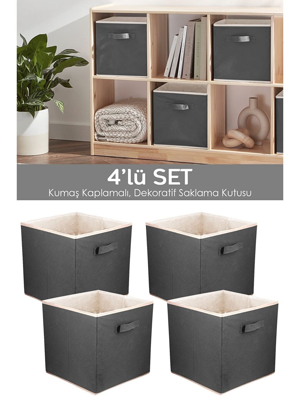 Gri 4 lü Dolap Içi Düzenleyici   Çamaşır Oyuncak Saklama Kutusu Sepet Organizer 33x30x30
