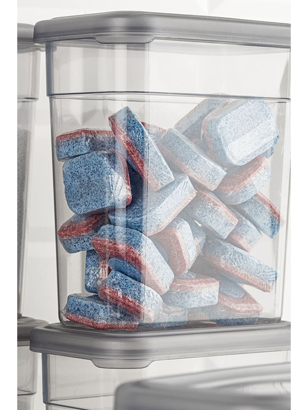 Gri 6 lı Etiketli Deterjan Saklama Kabı Seti   Hava Geçirmez Kapaklı Saklama Kutusu   6 x 1100 ml-4