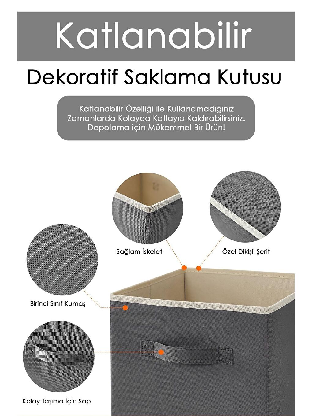 Gri 4 lü Dolap Içi Düzenleyici   Çamaşır Oyuncak Saklama Kutusu Sepet Organizer 33x30x30-1