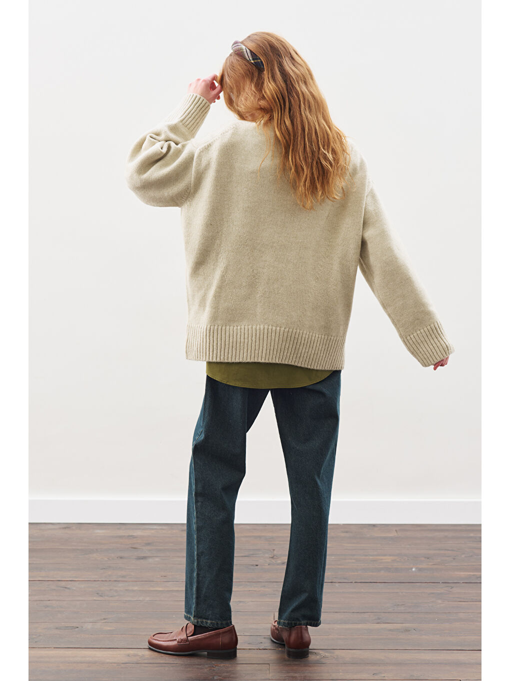 Chunky Oversıze Kazak Bej-7