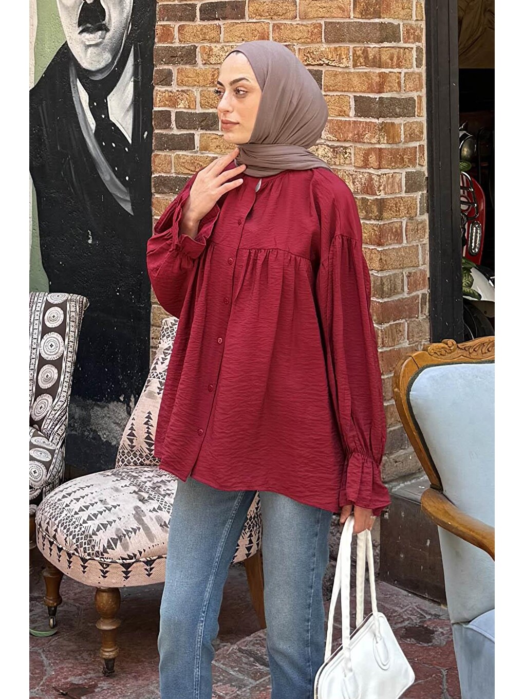 Roba Detaylı Tesettür Gömlek Bordo-1