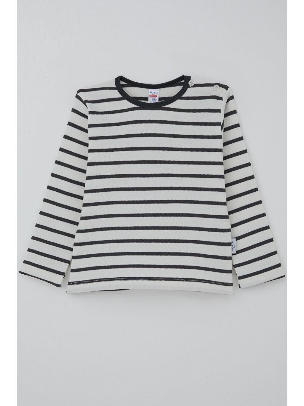 Erkek Bebek Uzun Kollu Tişört Patlı Çizgili Ekru (9 Ay-3 Yaş)