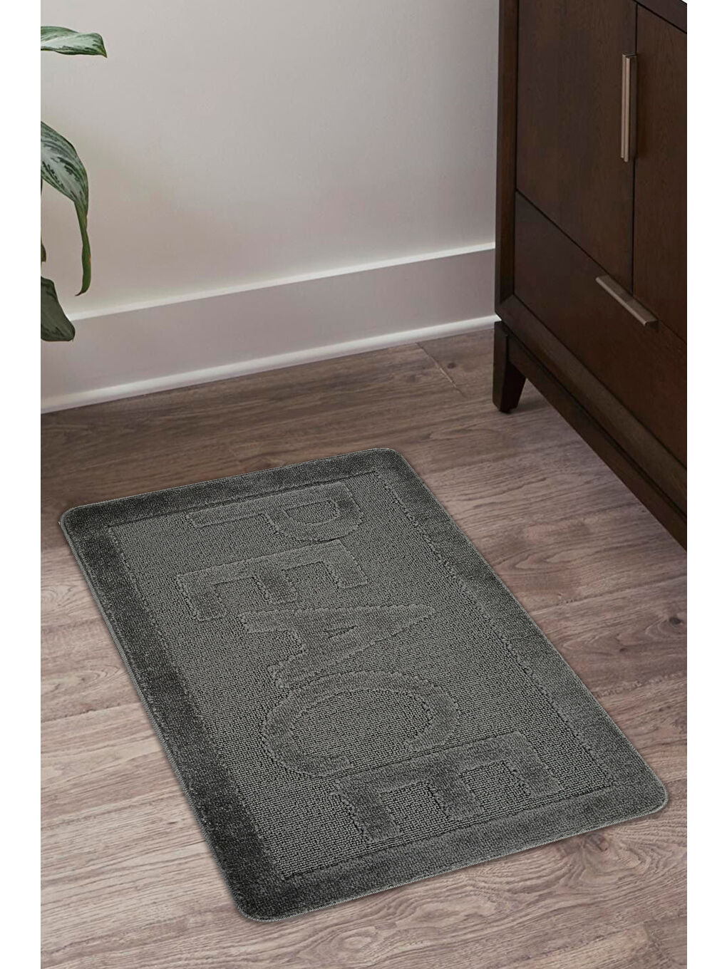 Doğal Kaymaz Taban Banyo Paspas Uzun Ömürlü Yumuşak Su Emici Yazılı Paspas Peace-Antrasit