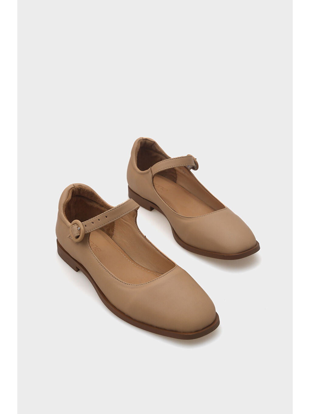 Bej Beth Hakiki Deri Mary Jane Kadın Ayakkabı-1