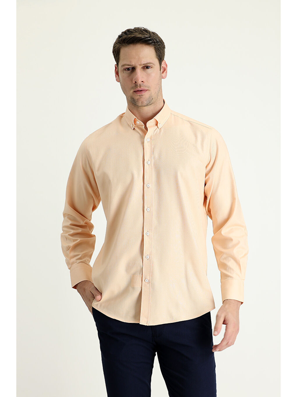 Turuncu Uzun Kol Regular Fit Oxford Pamuk %100 Pamuk Gömlek-1