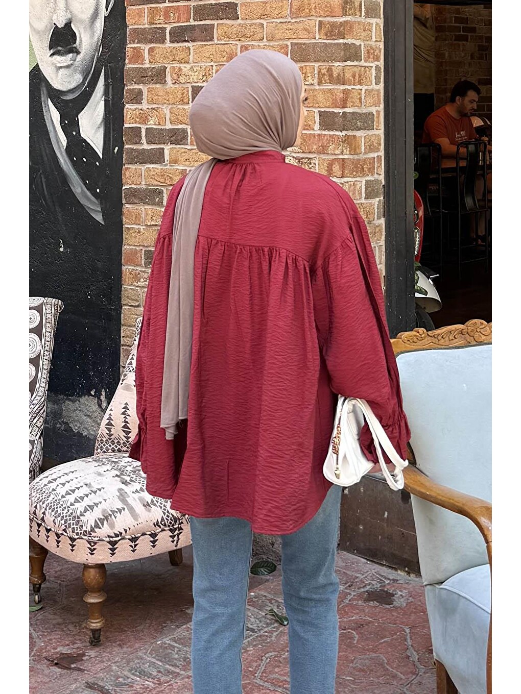 Roba Detaylı Tesettür Gömlek Bordo-3