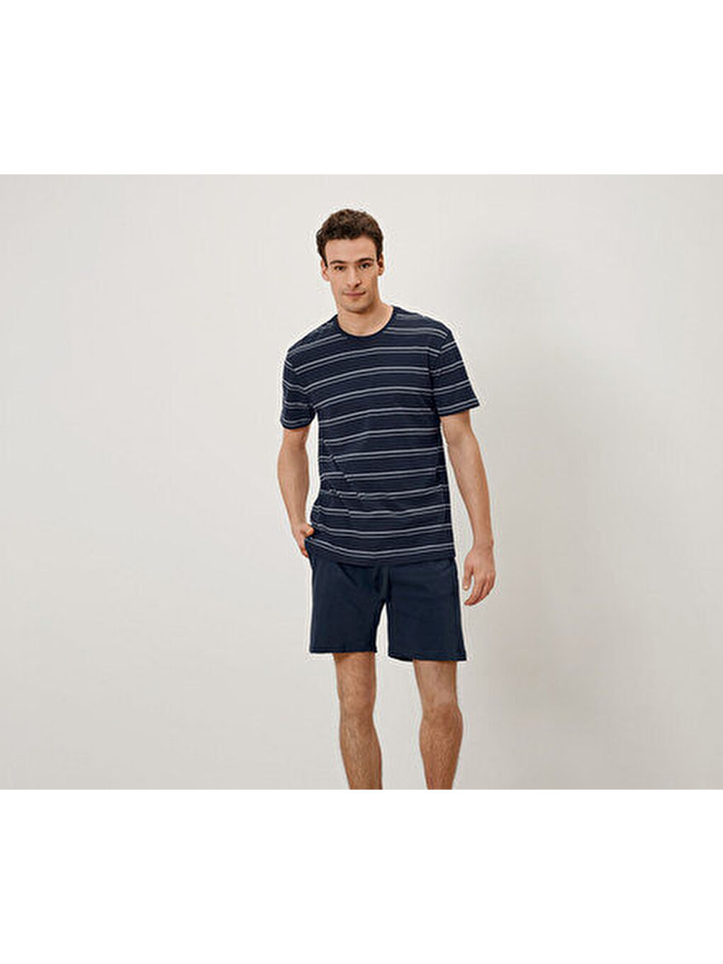 Lacivert Erkek Şortlu Pijama, Çizgi/Laci.