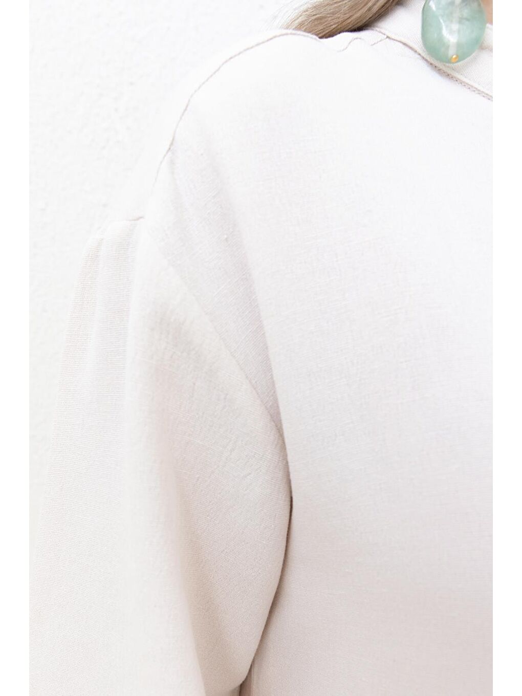 Bej Taş-Yarım Patlı Yırtmaçlı Keten Tunik-4