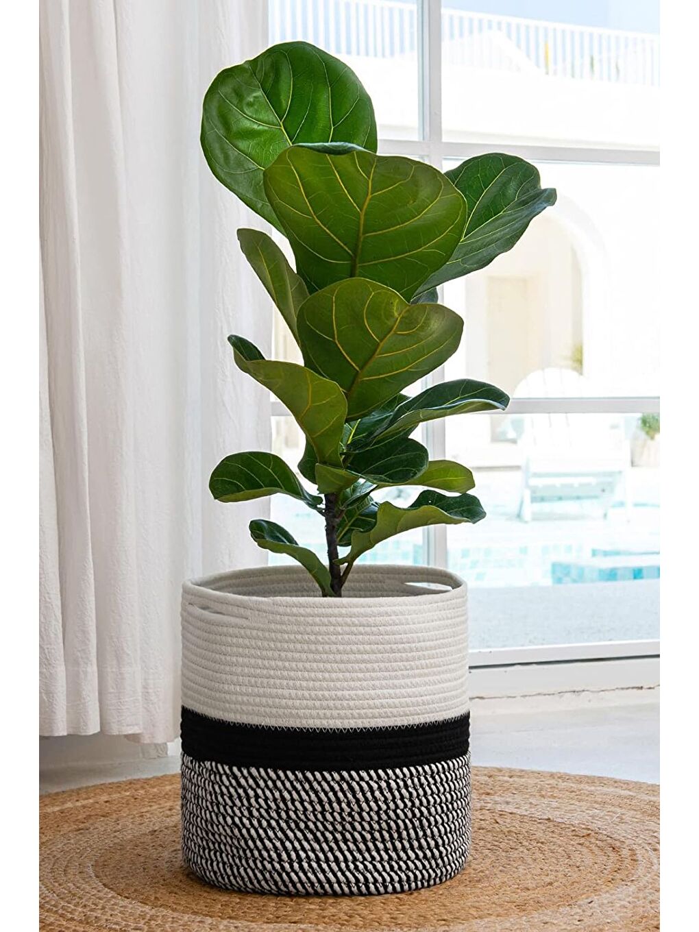 Gri Hasır Dokuma Çamaşır Sepeti  Banyo Düzenleyici Pamuk Halat Saklama Sepeti 38 Cm-5