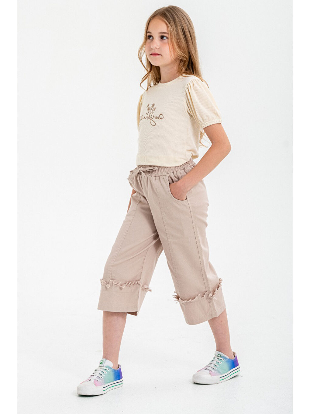 Bej Kapri Pantolonlu Kız Çocuk Takım 21090-1