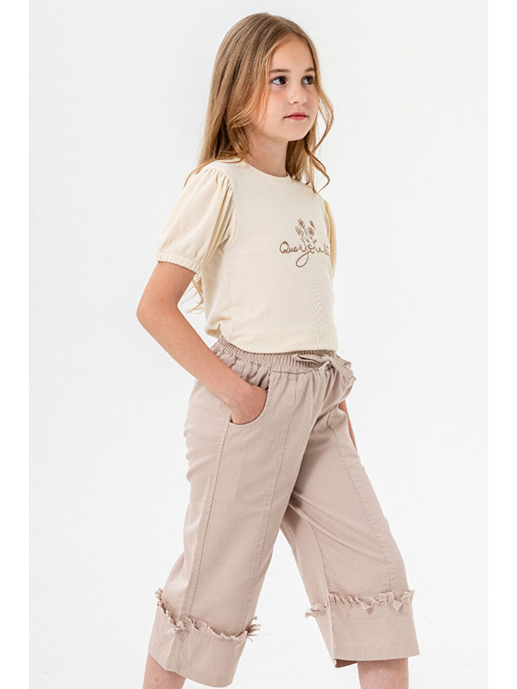 Bej Kapri Pantolonlu Kız Çocuk Takım 21090-2