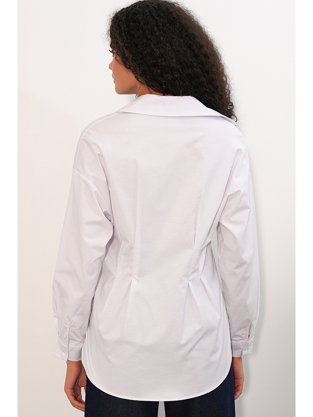 Kadın Belden Oturtmalı Poplin Gömlek 20384 - Beyaz-5