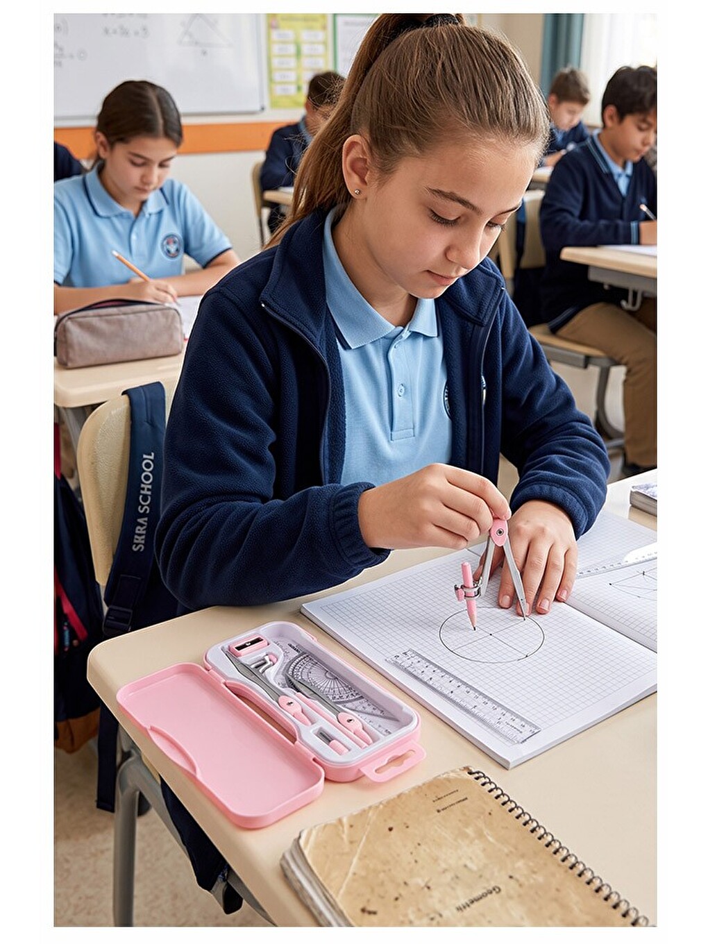Mavi Metal Pergel Seti 9 Parça 1 Paket 9121 Profesyonel Pergel Çizim Proje Matematik Mimar Mühendis-2