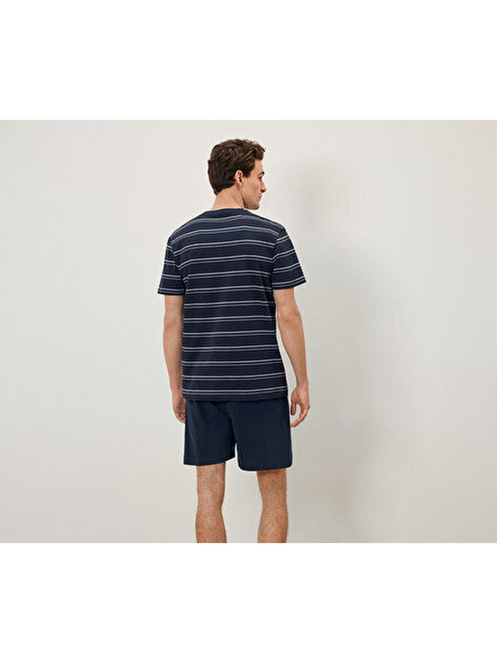Lacivert Erkek Şortlu Pijama, Çizgi/Laci.-1
