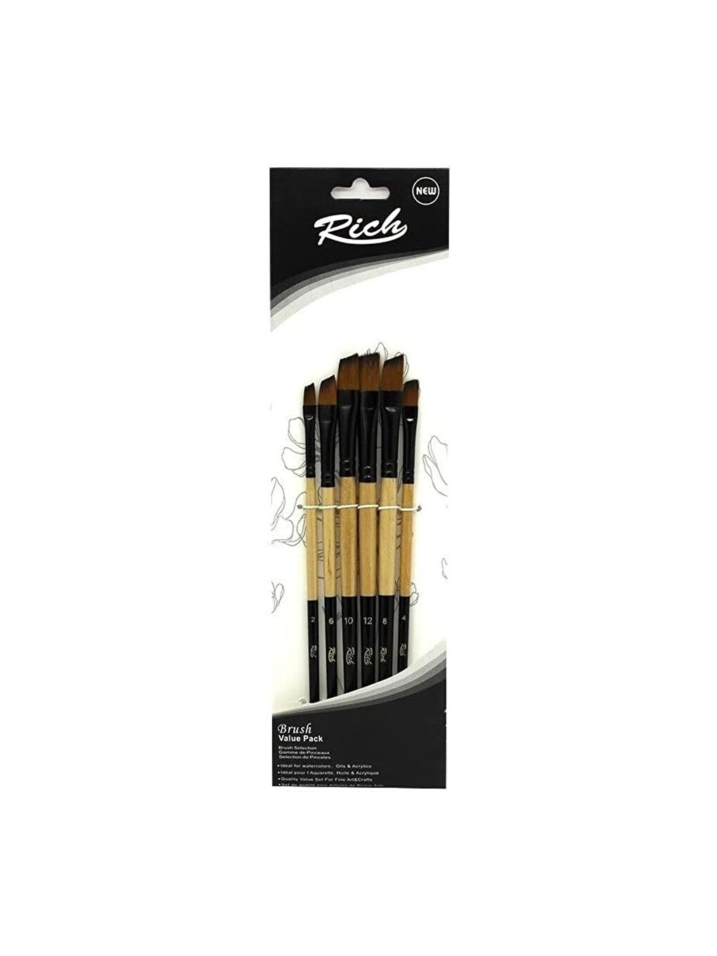 Sentetik Yan Kesik Fırça Seti 6 lı (Set: 4) (11219)