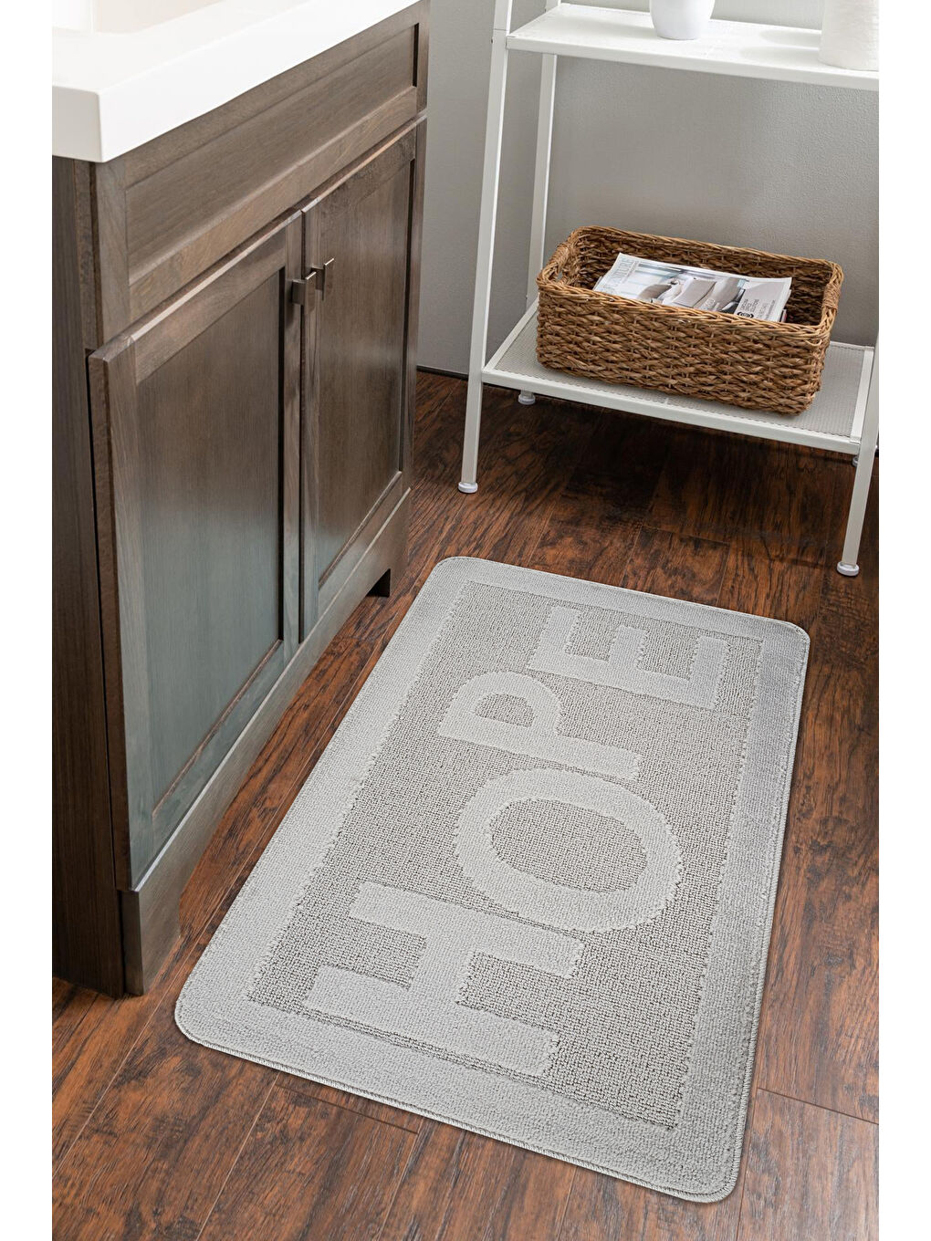 Doğal Kaymaz Taban Banyo Paspas Uzun Ömürlü Yumuşak Su Emici Yazılı Hope-Gri