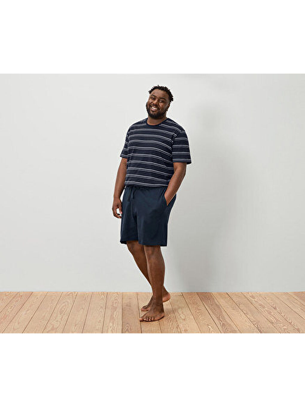Lacivert Erkek Şortlu Pijama, Çizgi/Laci.-2