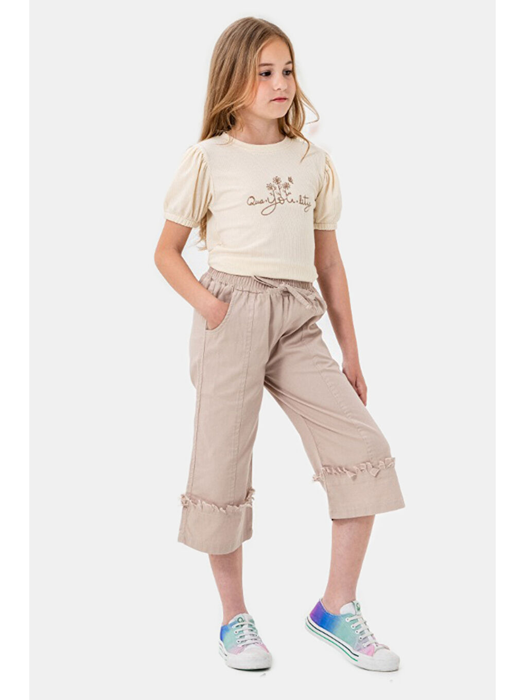 Bej Kapri Pantolonlu Kız Çocuk Takım 21090-3